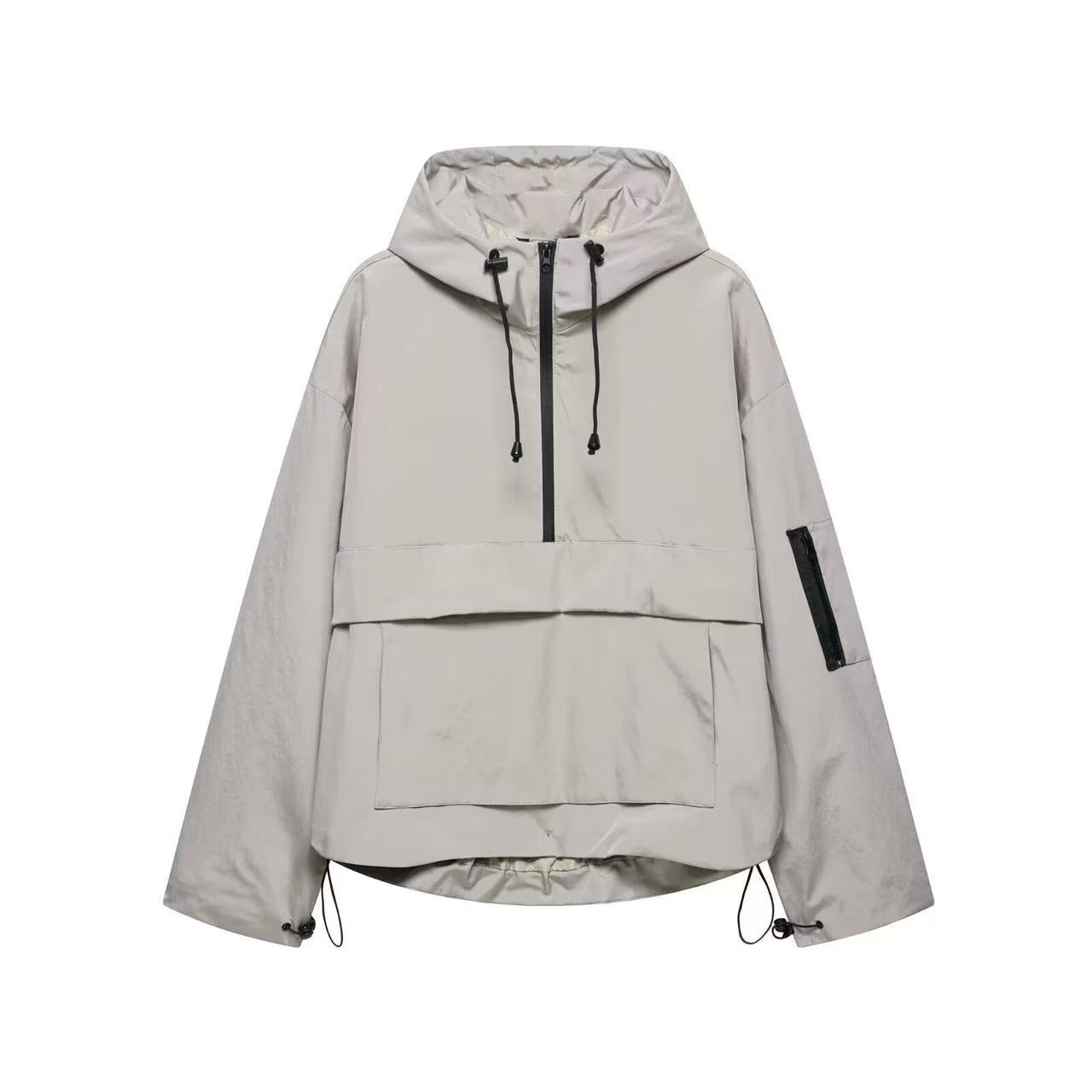 T588-928 Casual sports style semi zipper assault jacket hoodie hooded