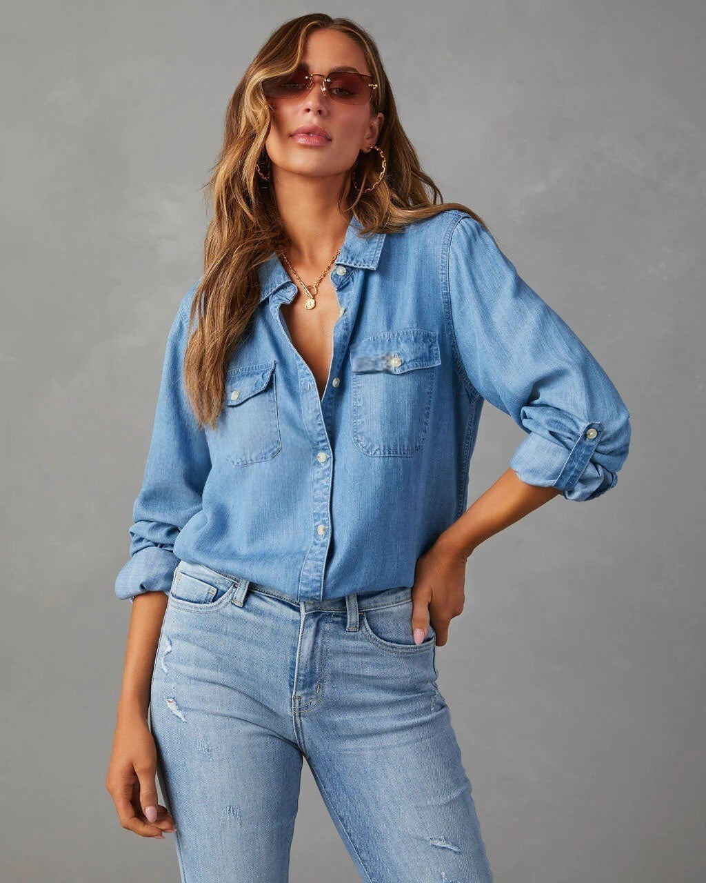 T588-261 Shirt, women's denim, fashionable and versatile -GYYF