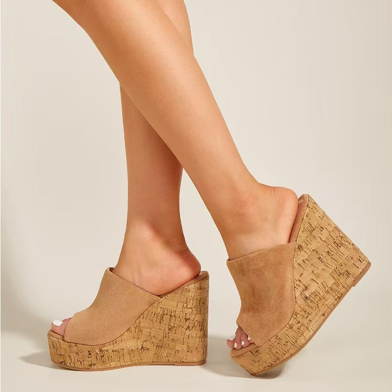Solid color thick soled wedge sandals with cool heels E1287