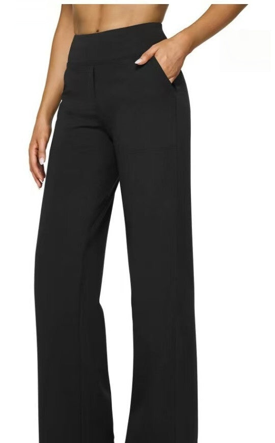 T588-903 Women's wide leg pants with pockets, casual straight leg pants