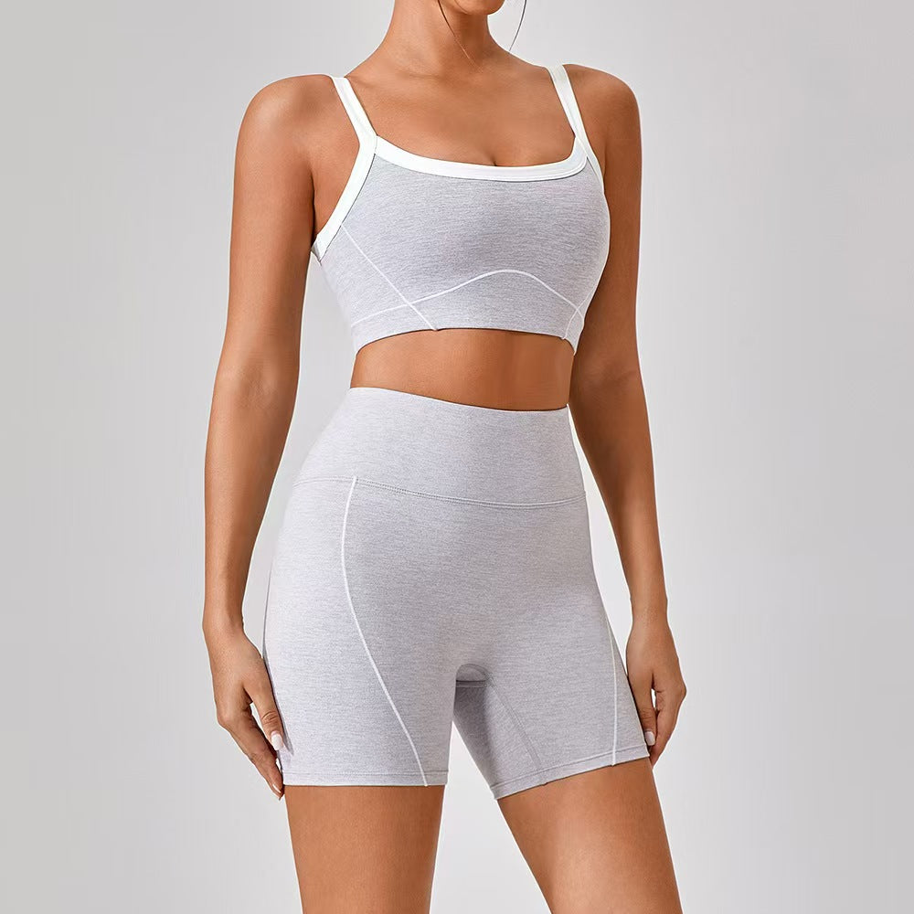 T588-214  Shoulder straps, contrasting colors, pants, shorts, yoga clothes, camisoles, fitness clothes