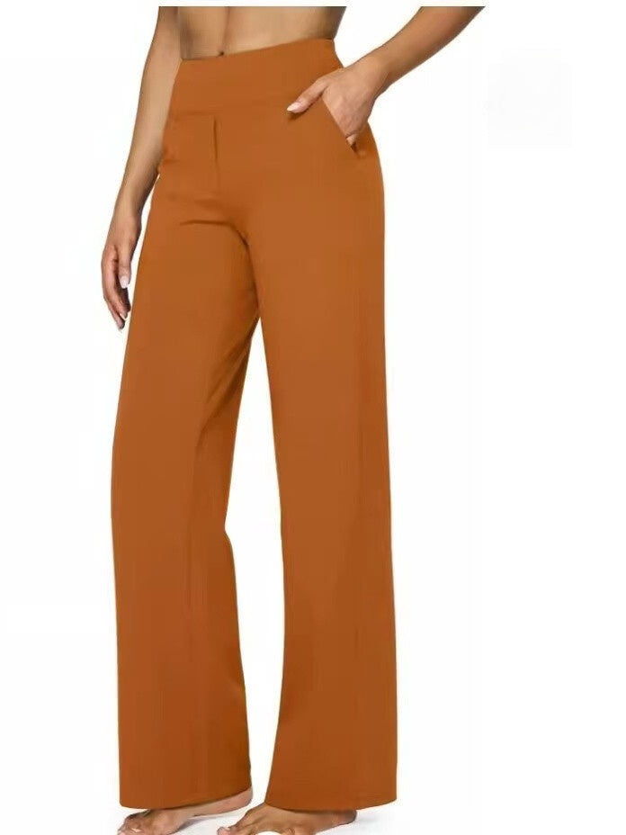T588-903 Women's wide leg pants with pockets, casual straight leg pants