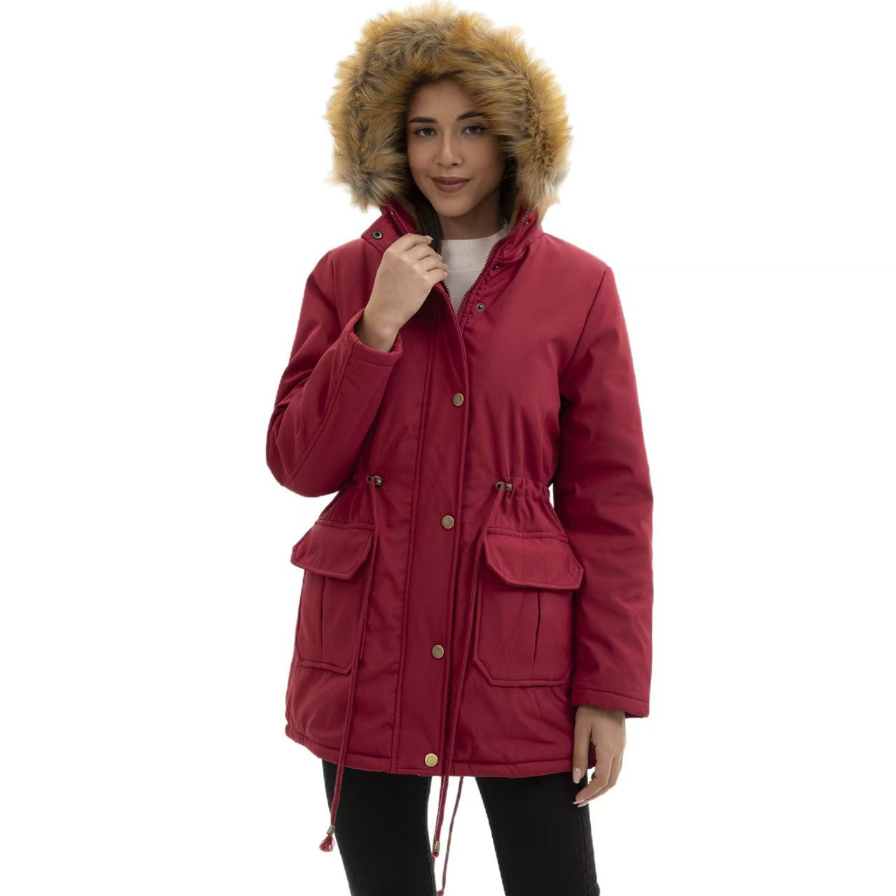 T588-710    Mid length waist cinched spring and autumn jacket for women  -GYYF