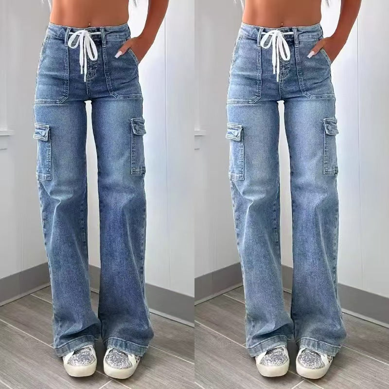 T588-1178 Loose wide leg straight leg high waisted pants