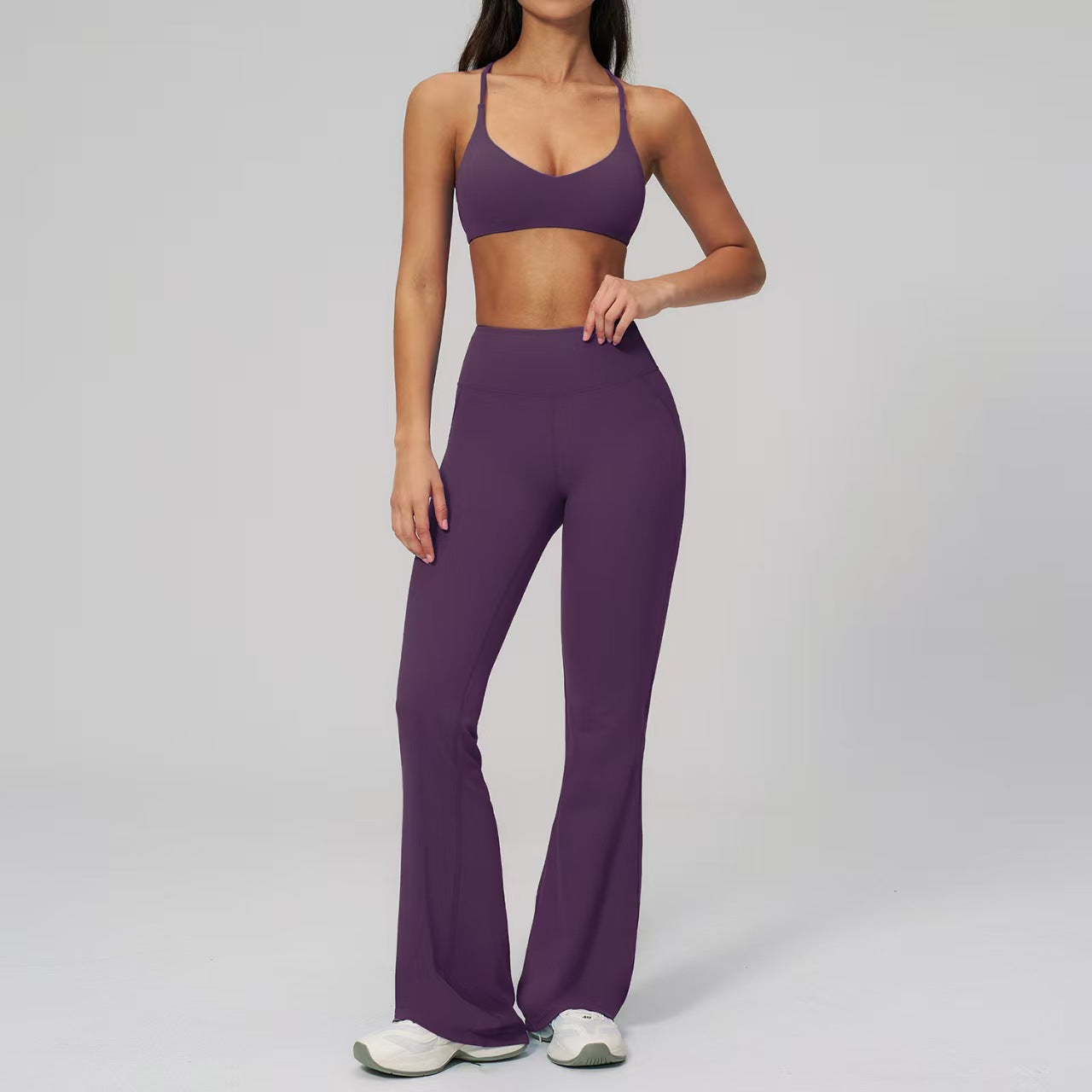 T588-1146   Backless yoga suit set, neck hanging tight quick drying sportswear