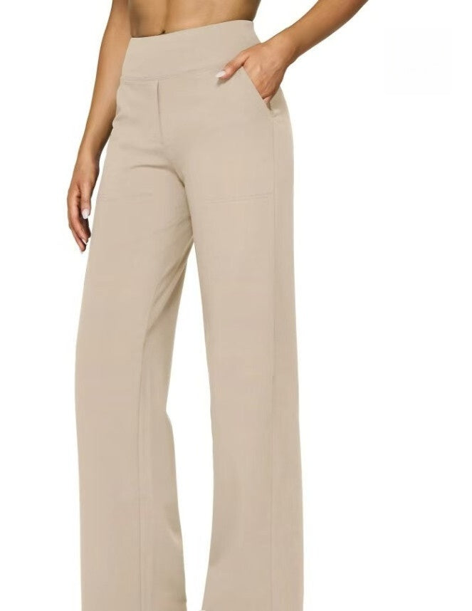 T588-903 Women's wide leg pants with pockets, casual straight leg pants
