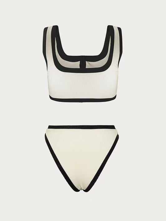 T588-995  Black and white minimalist split swimsuit bikini