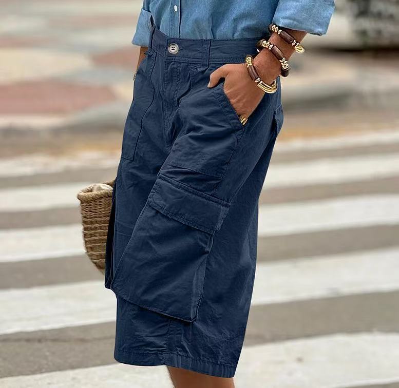Workwear straight leg casual loose five quarter pants   E1286