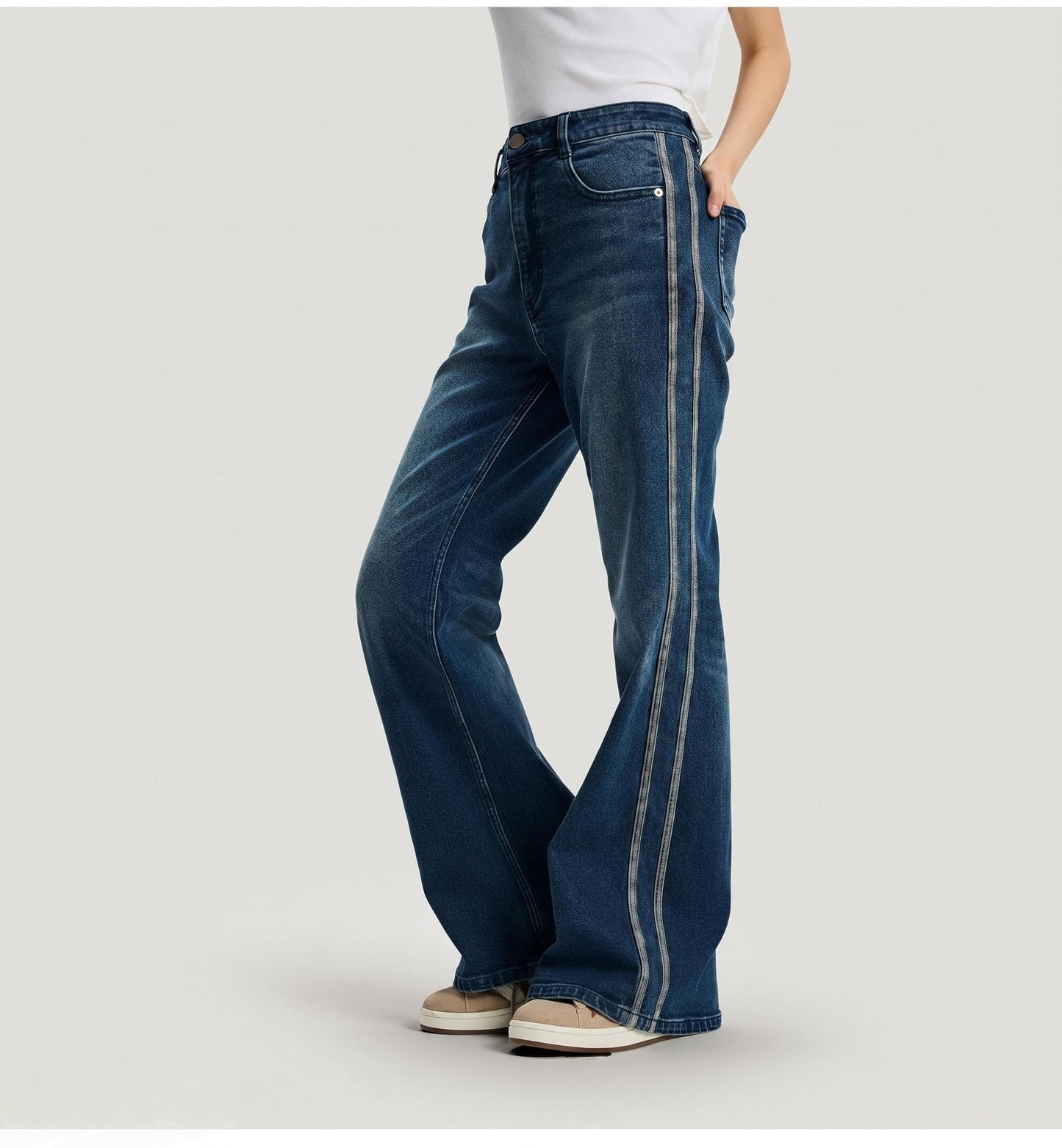 T588-1193  Micro denim wide leg high waisted pants