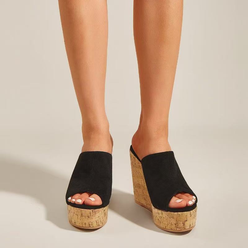 Solid color thick soled wedge sandals with cool heels E1287