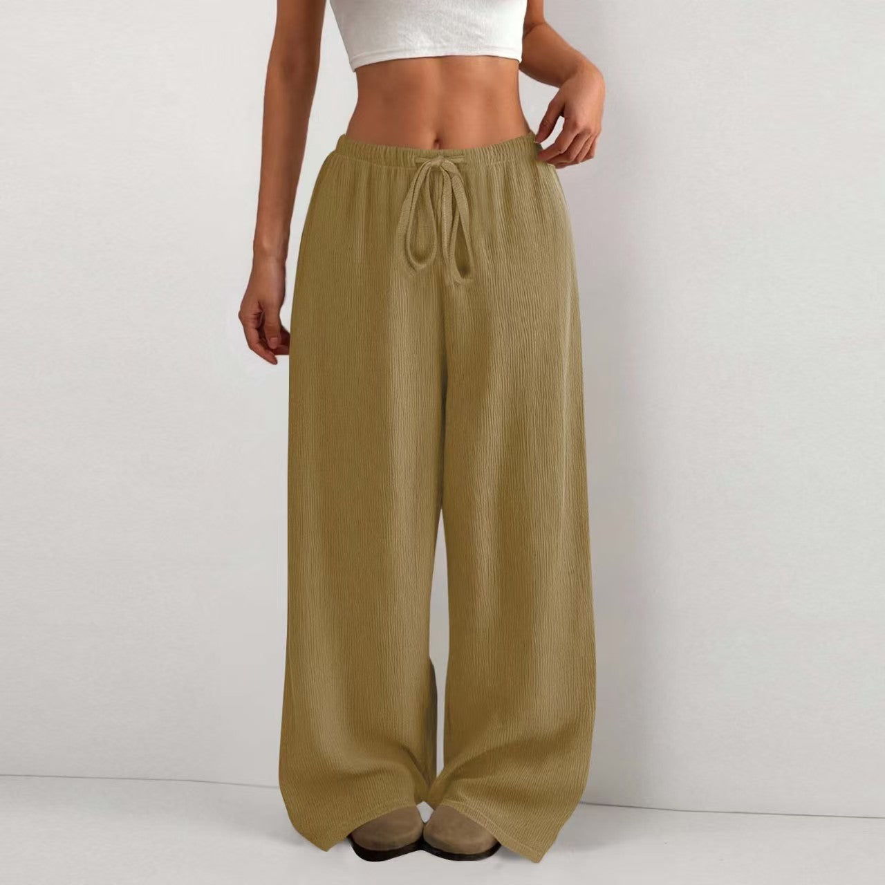 Drawstring tied solid color loose casual pants  E1269