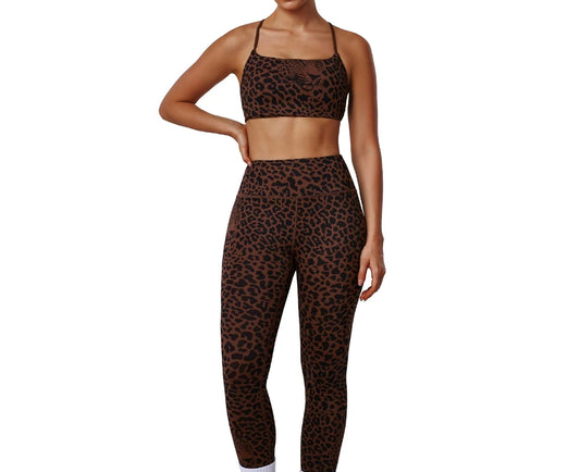 T588-1075  Leopard print tight yoga set with high waist and hip lifting