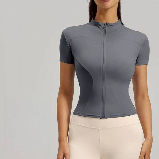 T588-1087 Yoga jacket, tight fitting running sports top, short sleeved