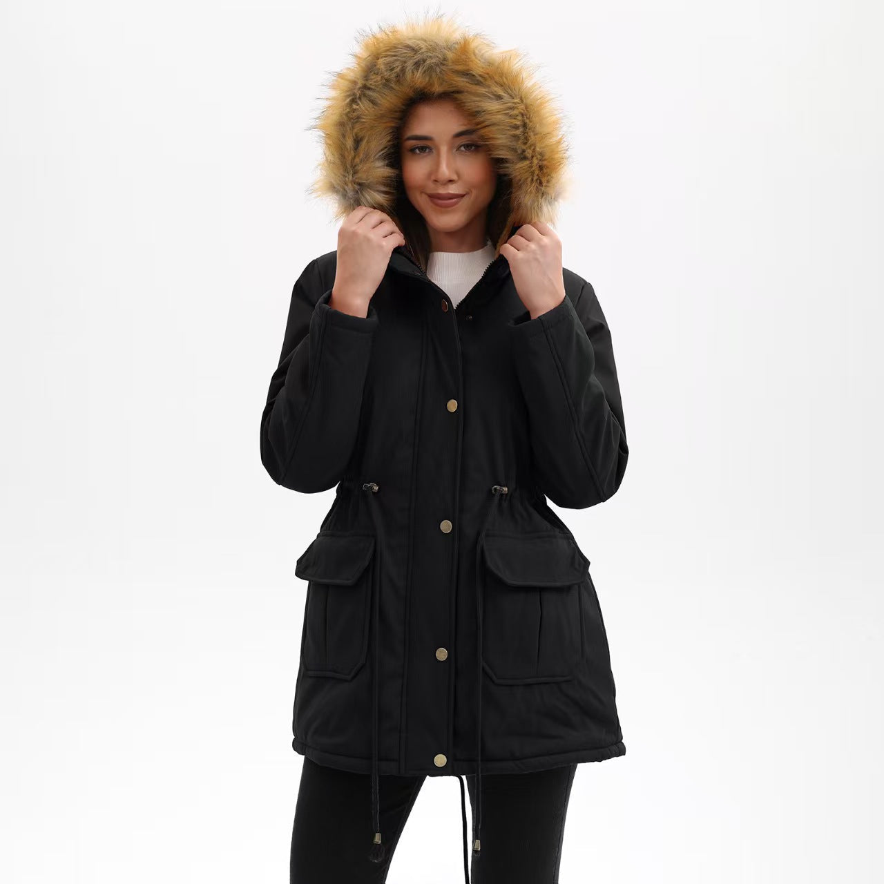 T588-710    Mid length waist cinched spring and autumn jacket for women  -GYYF