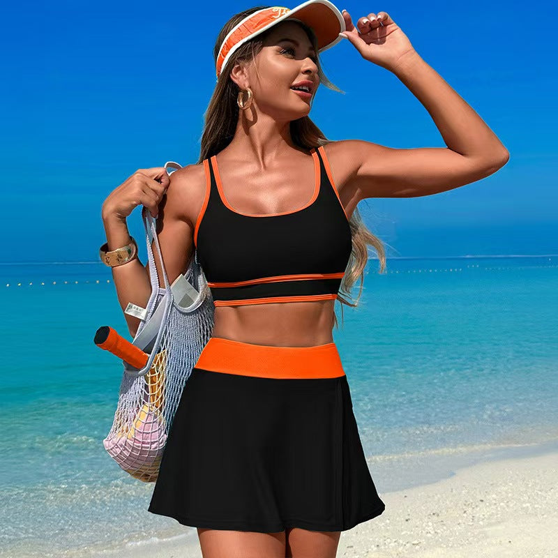T588-1012  Quick drying bikini beach sports skirt split swimsuit