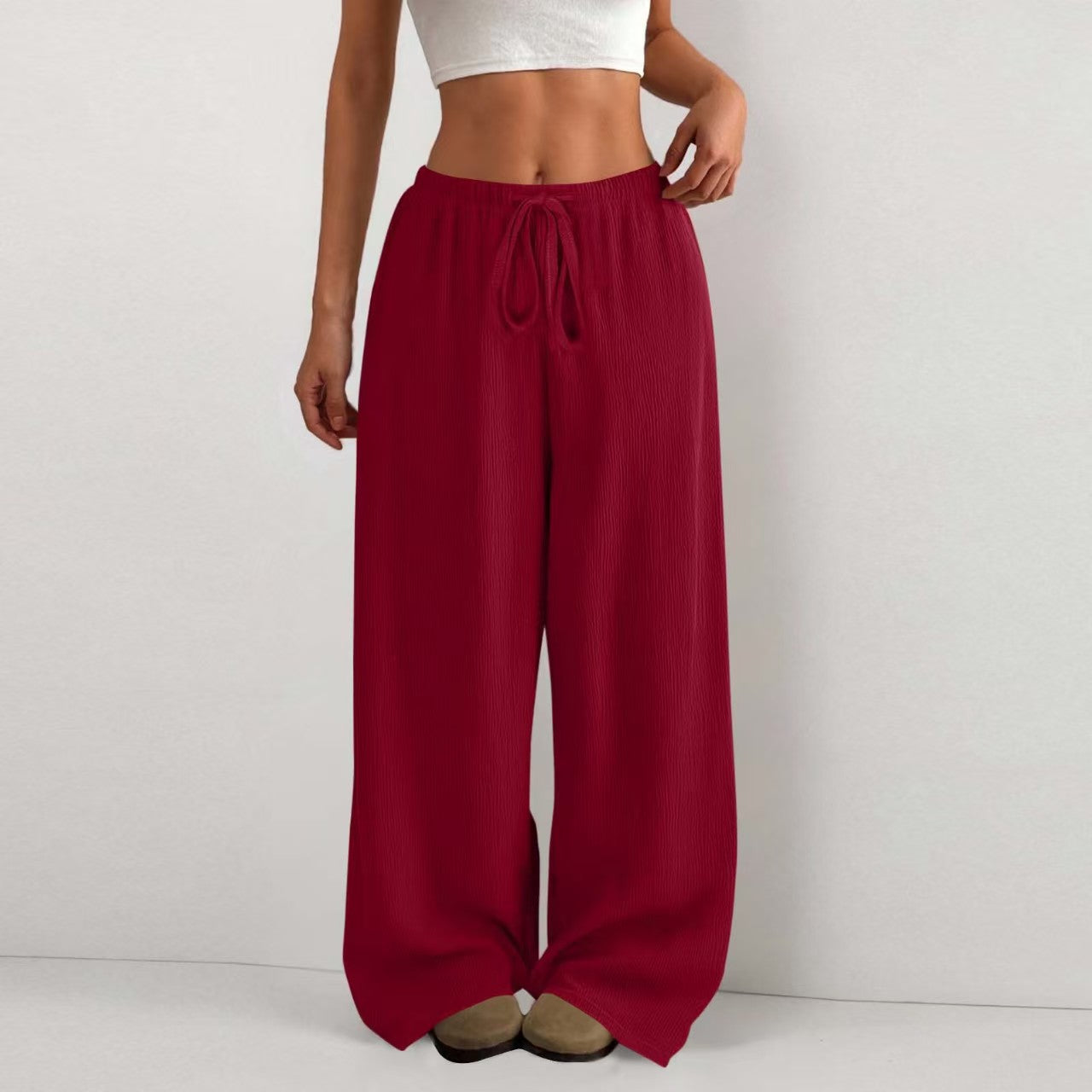 Drawstring tied solid color loose casual pants  E1269