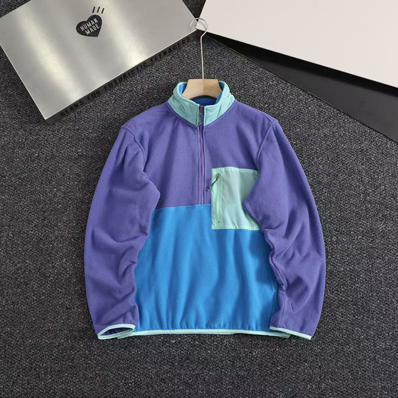 T588-712   Splicing contrasting half zip hoodie-GYYF