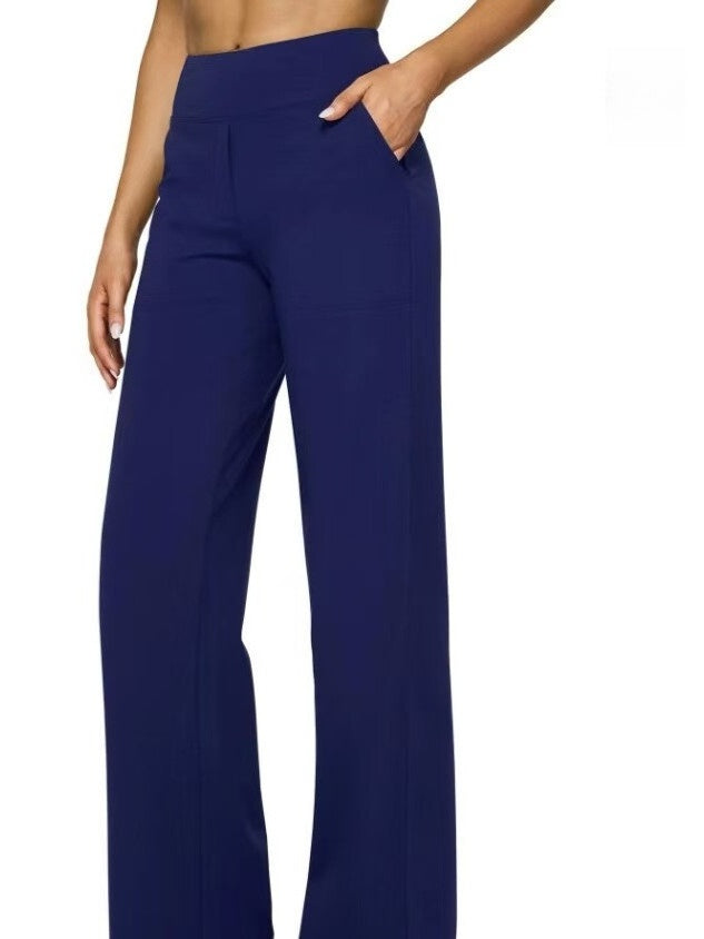 T588-903 Women's wide leg pants with pockets, casual straight leg pants