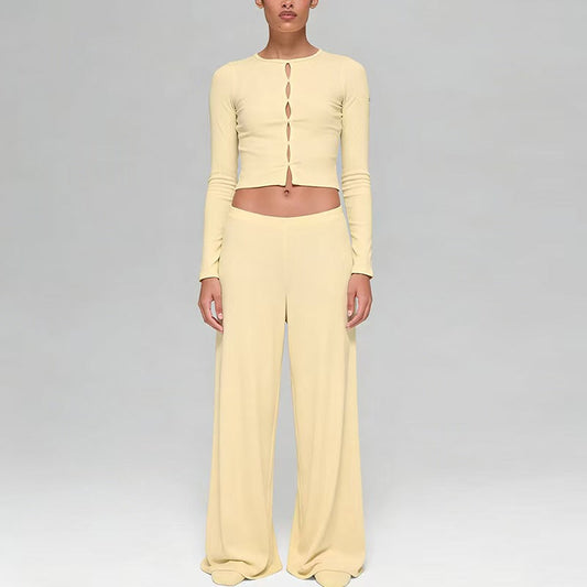 T588-1137   Wide leg pants breathable upper suit with a hanging and casual feel