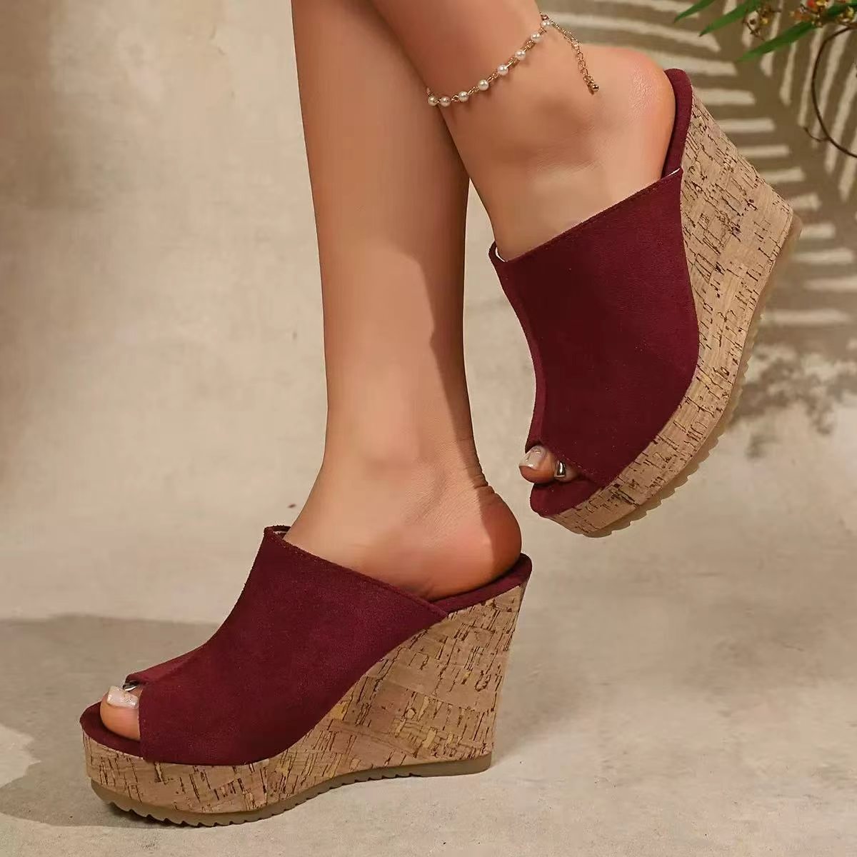 Solid color thick soled wedge sandals with cool heels E1287