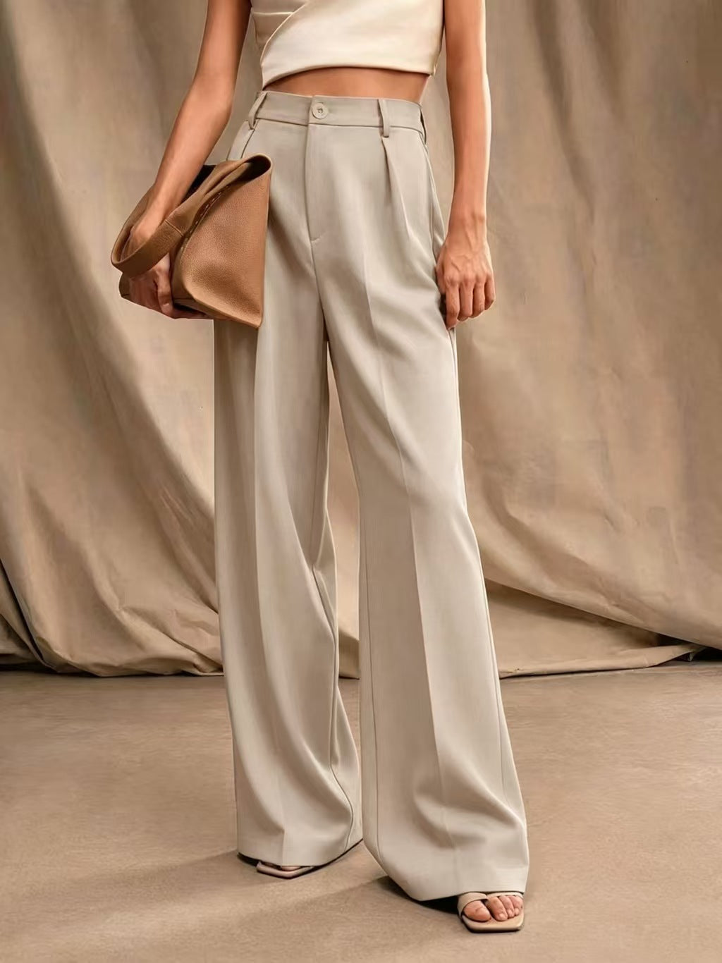 Solid color wide leg casual and comfortable pants E1273