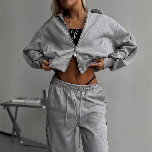 T588-772  Women's zipper cardigan jacket sportswear set