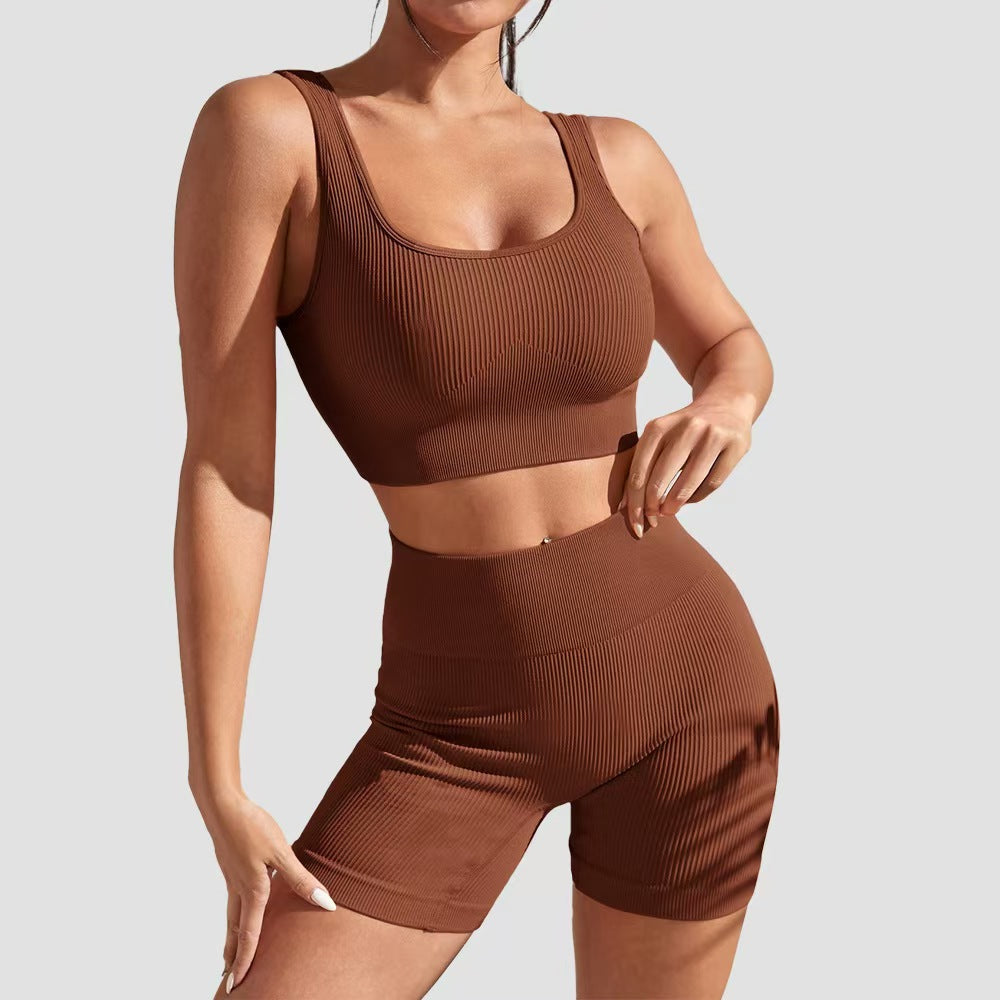 T588-998 Yoga fitness tight fitting short sleeved shorts set