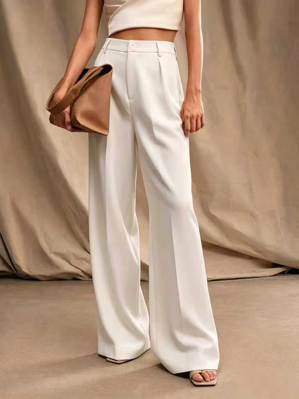 Solid color wide leg casual and comfortable pants E1273