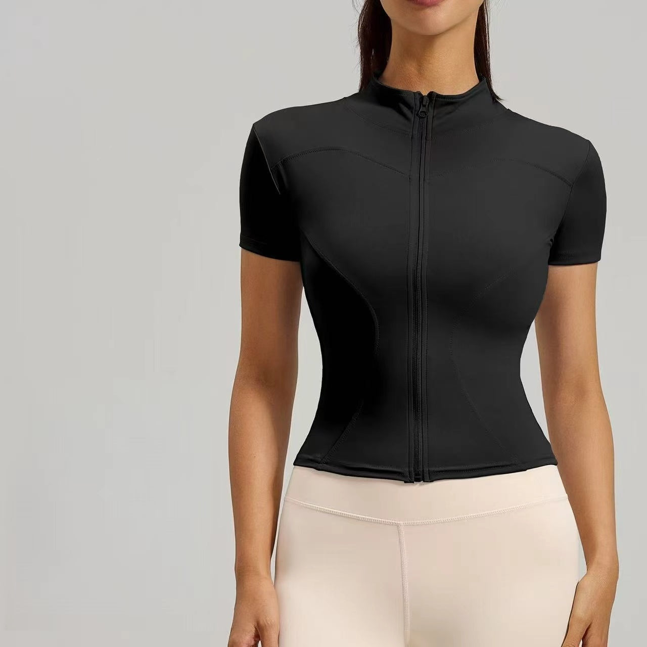 T588-1087 Yoga jacket, tight fitting running sports top, short sleeved