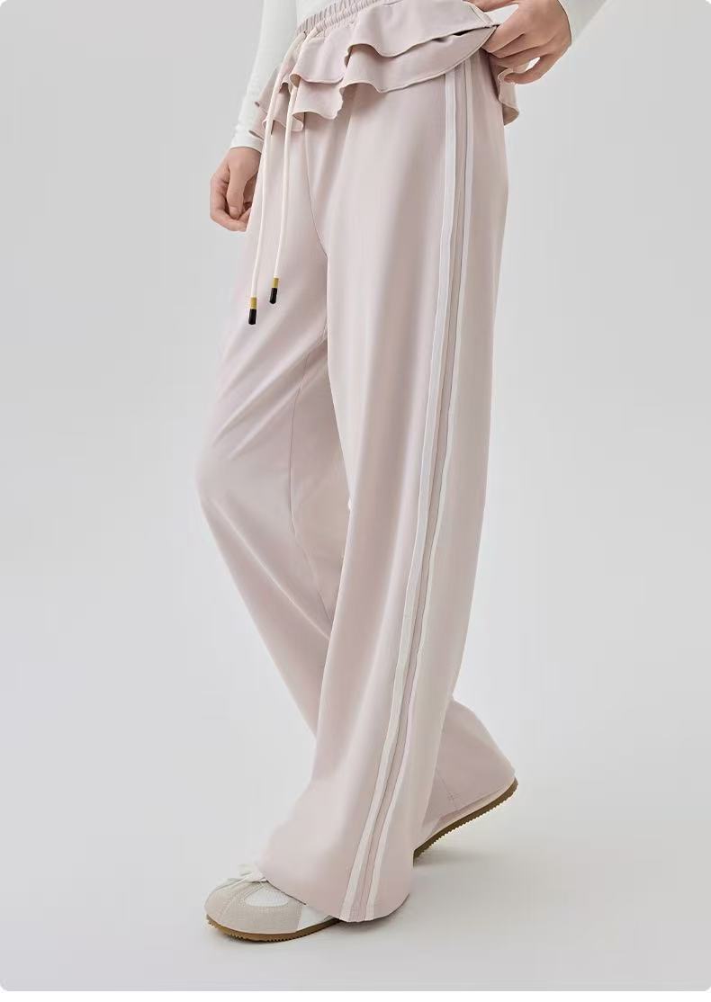 T588-1047 Versatile casual sports pants with striped straight leg wide leg pants