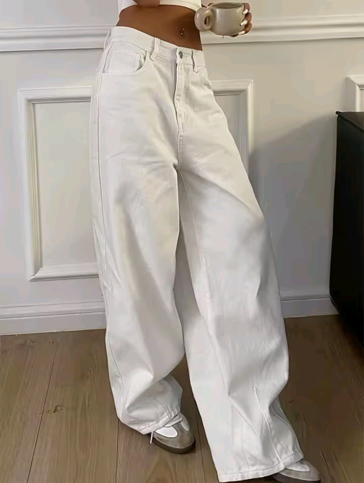 T588-1228 Denim solid color casual loose pants