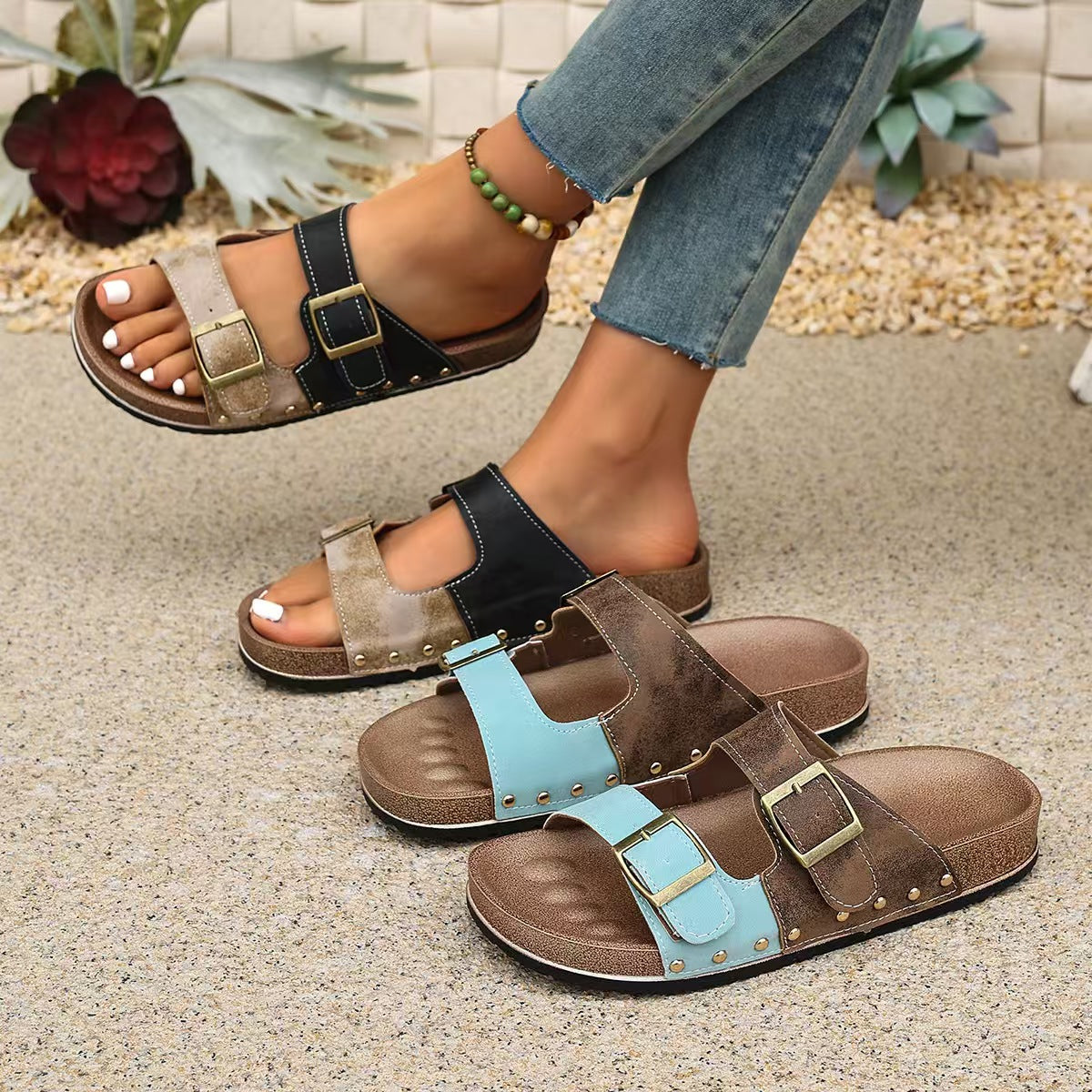 Slippers for casual wear with buckle sandals E1290