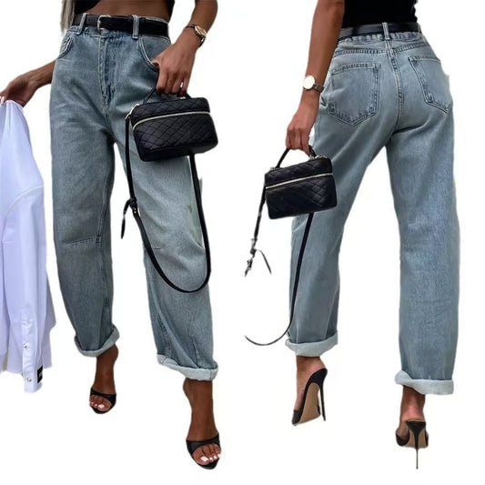 T588-1164  Trendy casual loose wide leg jeans