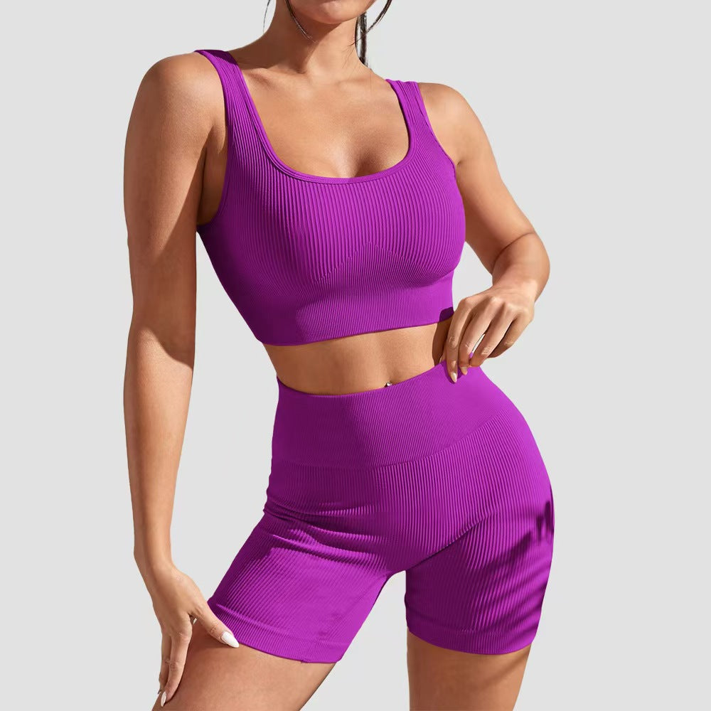 T588-998 Yoga fitness tight fitting short sleeved shorts set