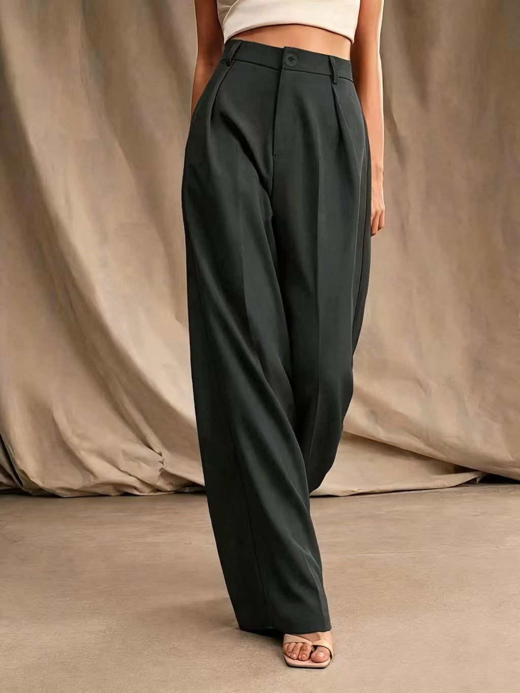 Solid color wide leg casual and comfortable pants E1273