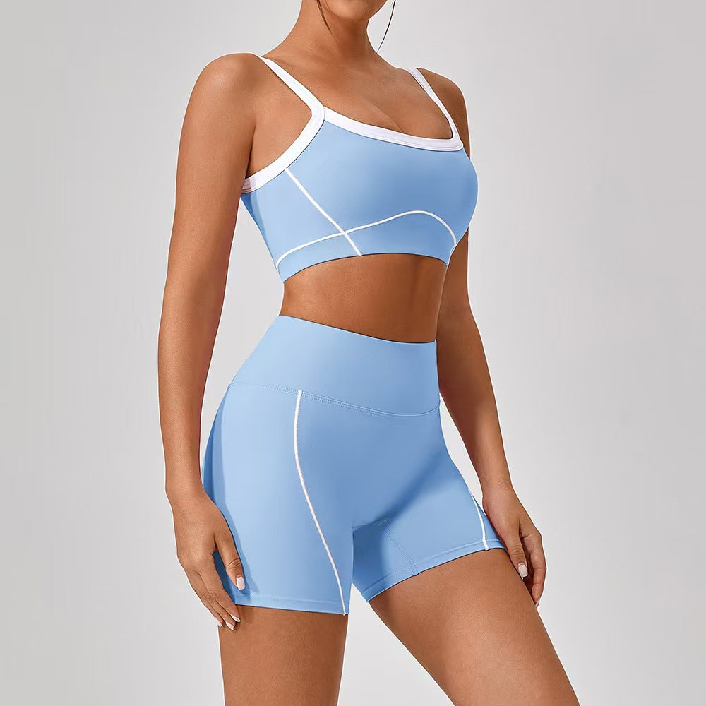 T588-214  Shoulder straps, contrasting colors, pants, shorts, yoga clothes, camisoles, fitness clothes